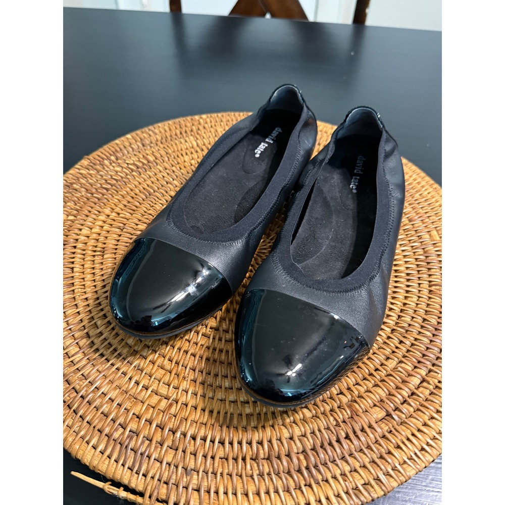 David Tate Black Leather Cap Toe Ballet Flats Women 10M Patent‎ Detail SF19-916